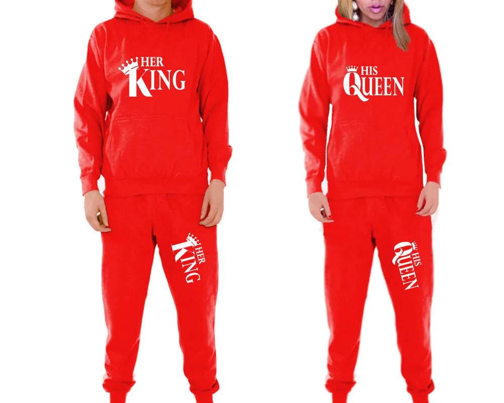 Her King His Queen Couple Matching Hoodie and Jogger Pants Top&Bottom Sets