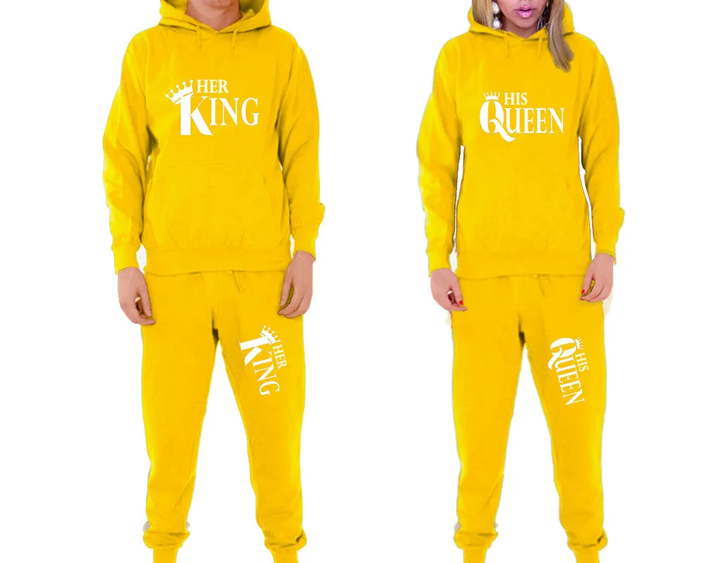 Her King His Queen Couple Matching Hoodie and Jogger Pants Top&Bottom Sets