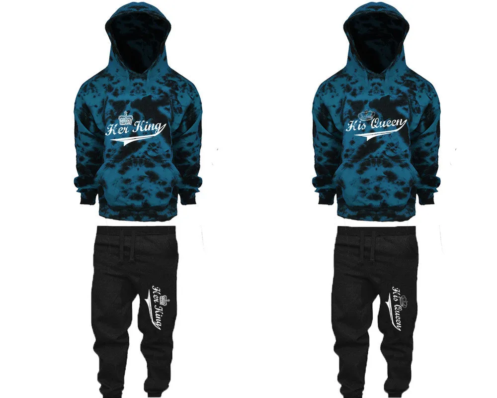 Her King His Queen Couple Matching Tie Dye Hoodies and Fleece Jogger Pants Sets