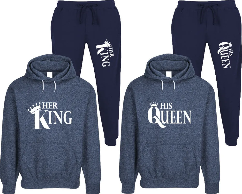 Her King His Queen Couple Speckle Hoodies and Jogger Pants Matching Top&Bottom Sets