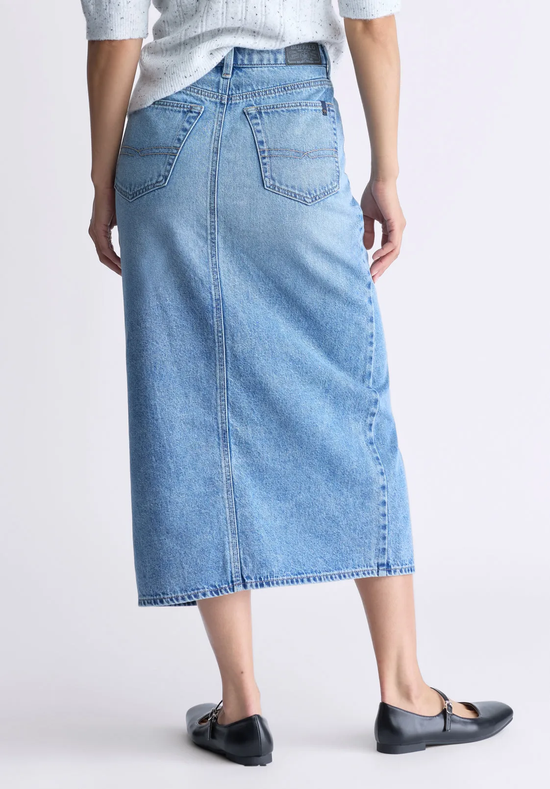 High Rise Samantha Women's Denim Skirt, Mid Blue Sanded - BL16008