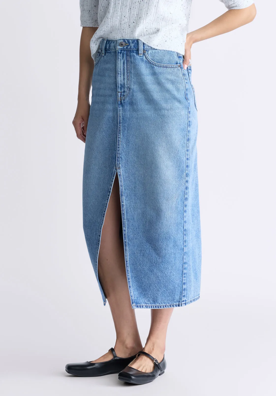 High Rise Samantha Women's Denim Skirt, Mid Blue Sanded - BL16008