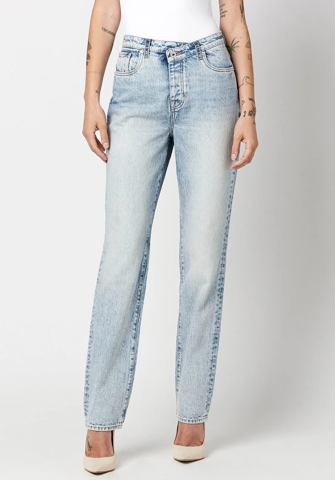 High Rise Straight Jessie Women's Jeans with Asymmetrical Waist - BL15819