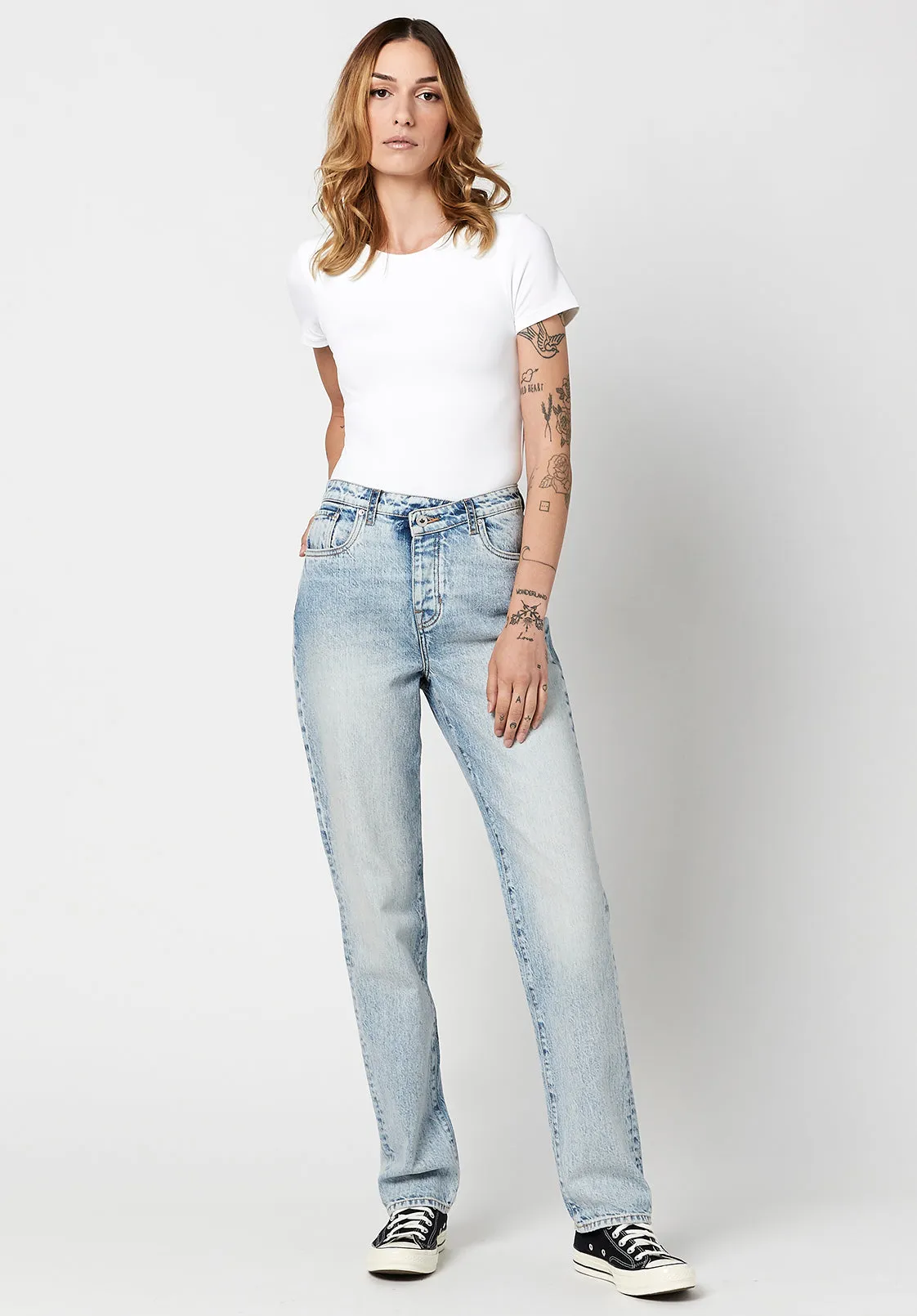 High Rise Straight Jessie Women's Jeans with Asymmetrical Waist - BL15819