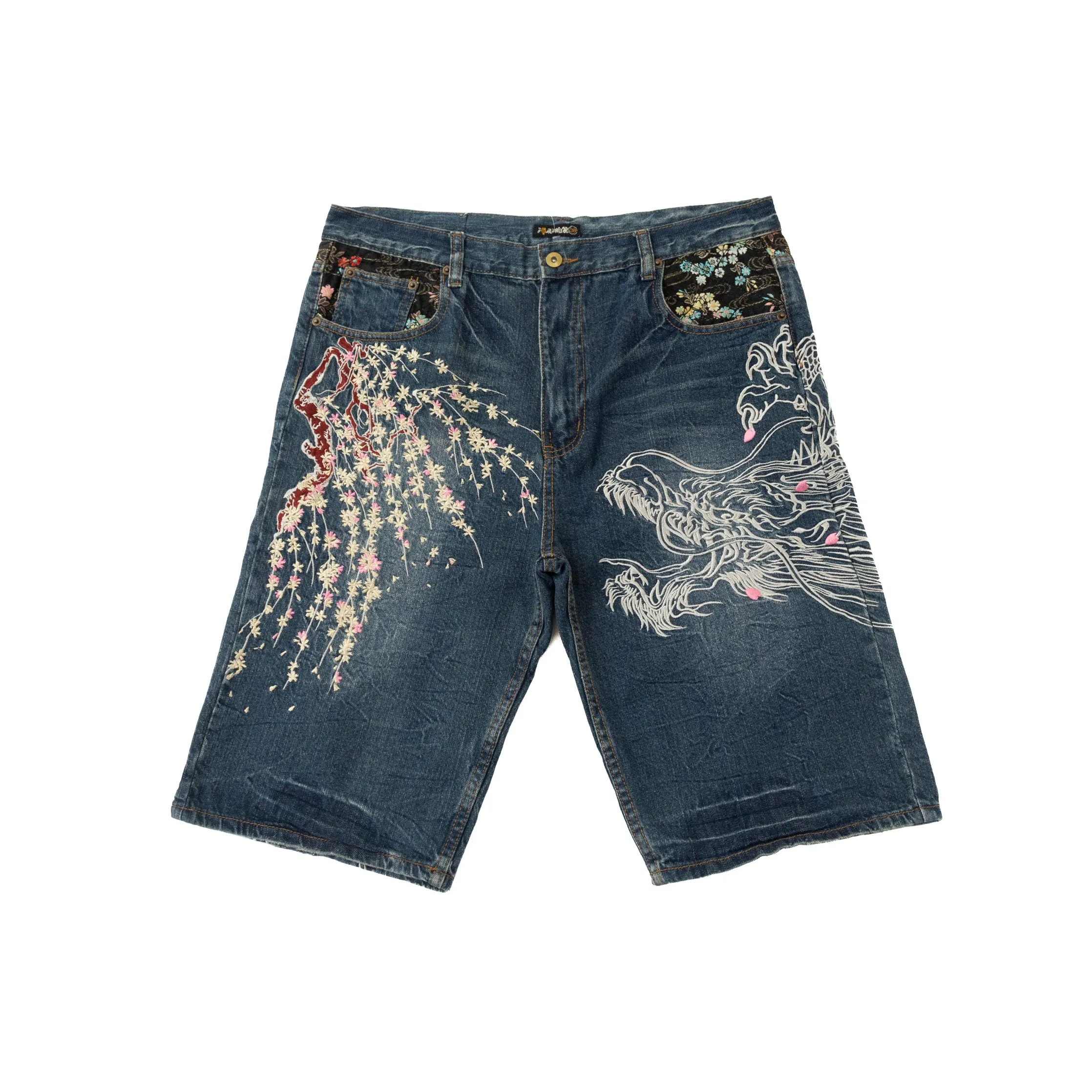 Hishyouhakurei Floral Embroidered Jorts