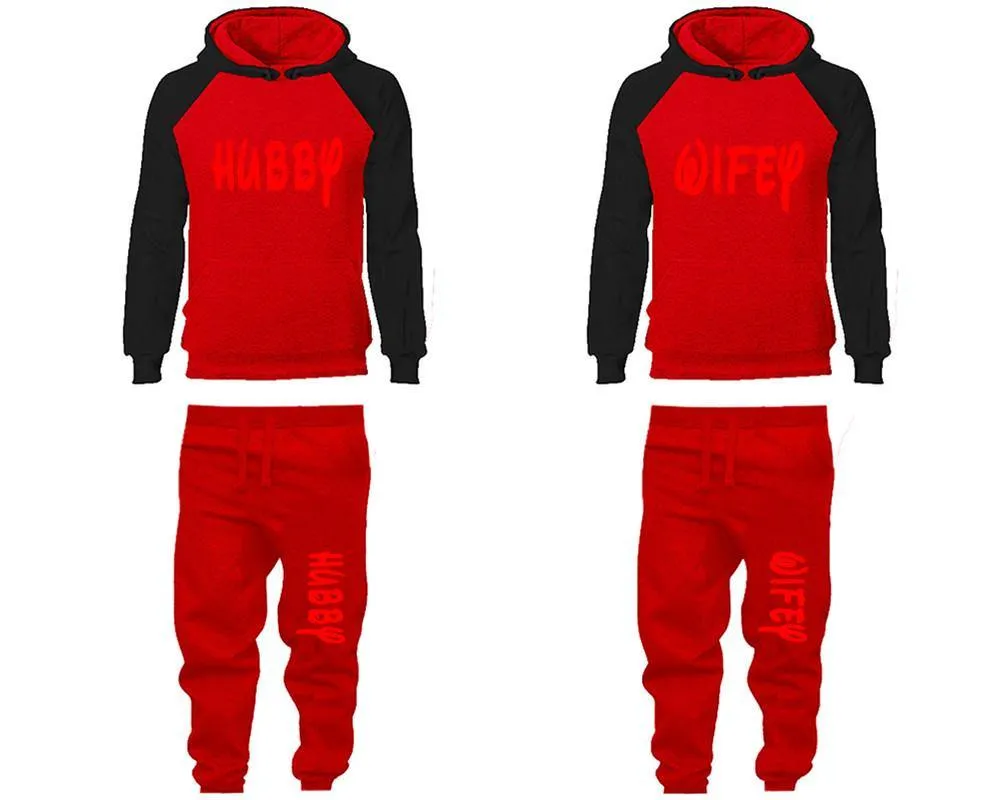 Hubby Wifey Couple Hoodies and Jogger Pants, Matching Top and Bottom Set