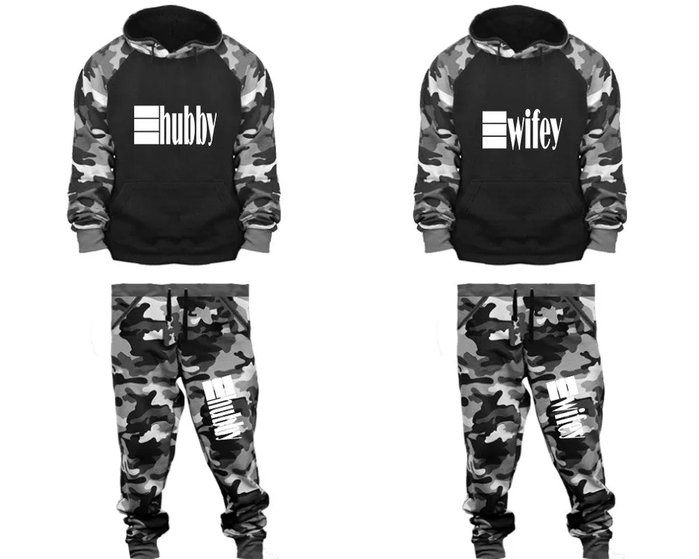 Hubby Wifey Couple Matching Camo Hoodies and Camo Jogger Pants Sold Separately