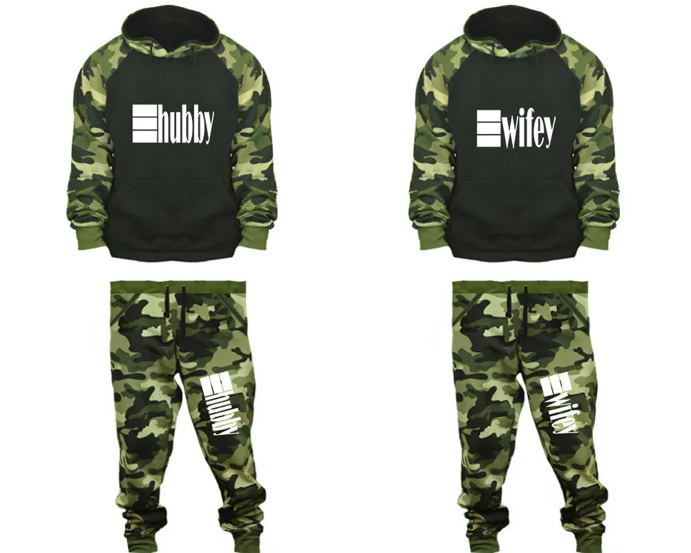 Hubby Wifey Couple Matching Camo Hoodies and Camo Jogger Pants Sold Separately