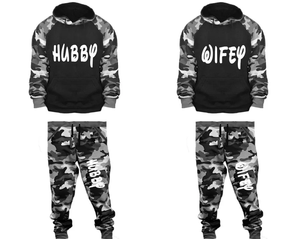 Hubby Wifey Couple Matching Camo Hoodies and Camo Jogger Pants Sold Separately