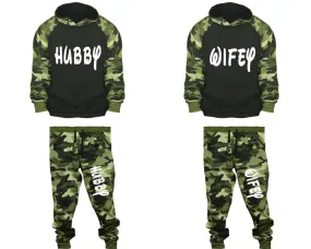 Hubby Wifey Couple Matching Camo Hoodies and Camo Jogger Pants Sold Separately