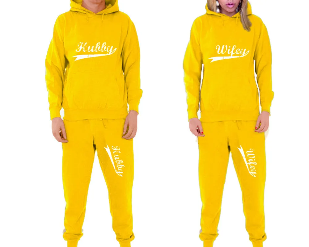 Hubby Wifey Couple Matching Hoodie and Jogger Pants Top&Bottom Sets