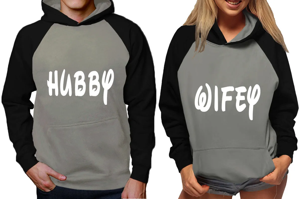 Hubby Wifey Couple Matching Hoodies, Matching Contrast Raglan Hoodies