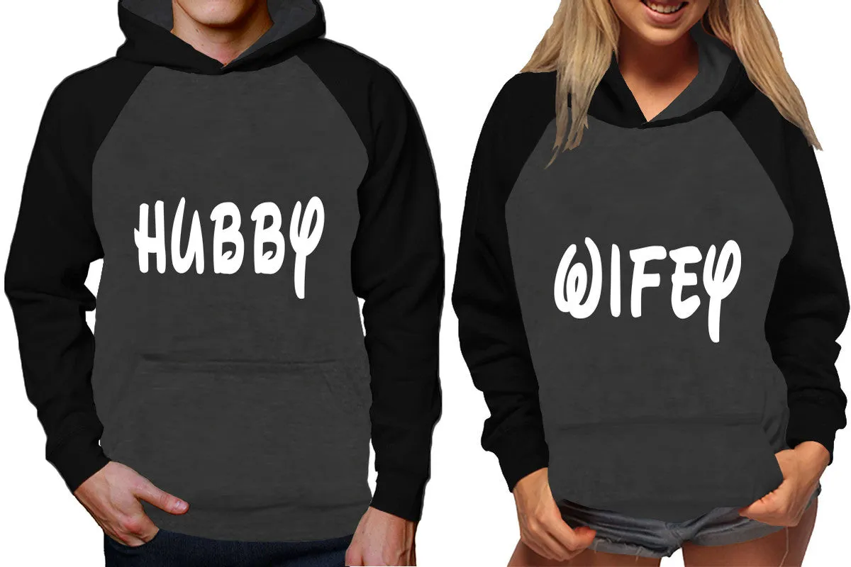 Hubby Wifey Couple Matching Hoodies, Matching Contrast Raglan Hoodies