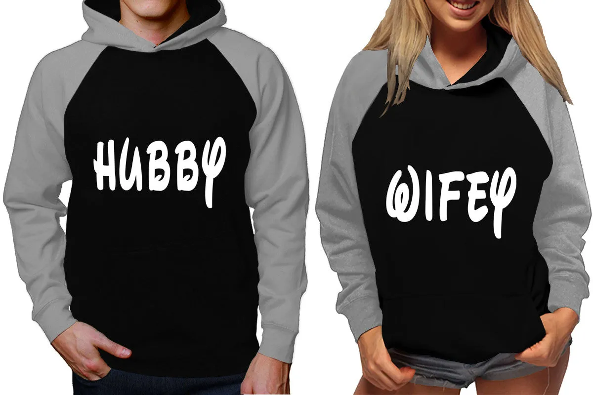 Hubby Wifey Couple Matching Hoodies, Matching Contrast Raglan Hoodies