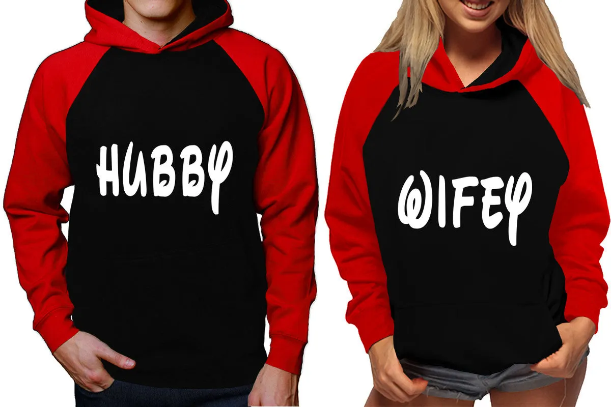 Hubby Wifey Couple Matching Hoodies, Matching Contrast Raglan Hoodies