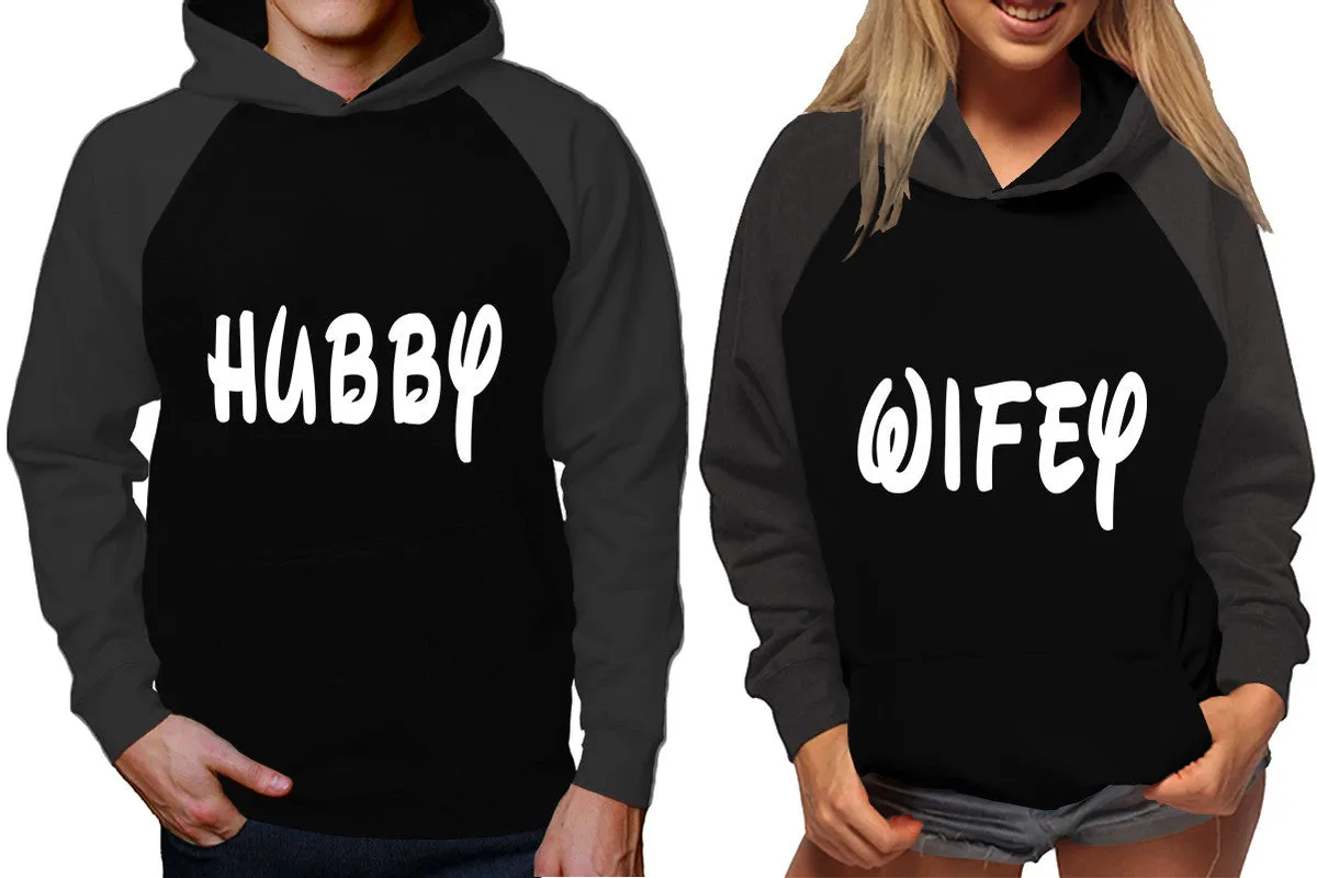 Hubby Wifey Couple Matching Hoodies, Matching Contrast Raglan Hoodies