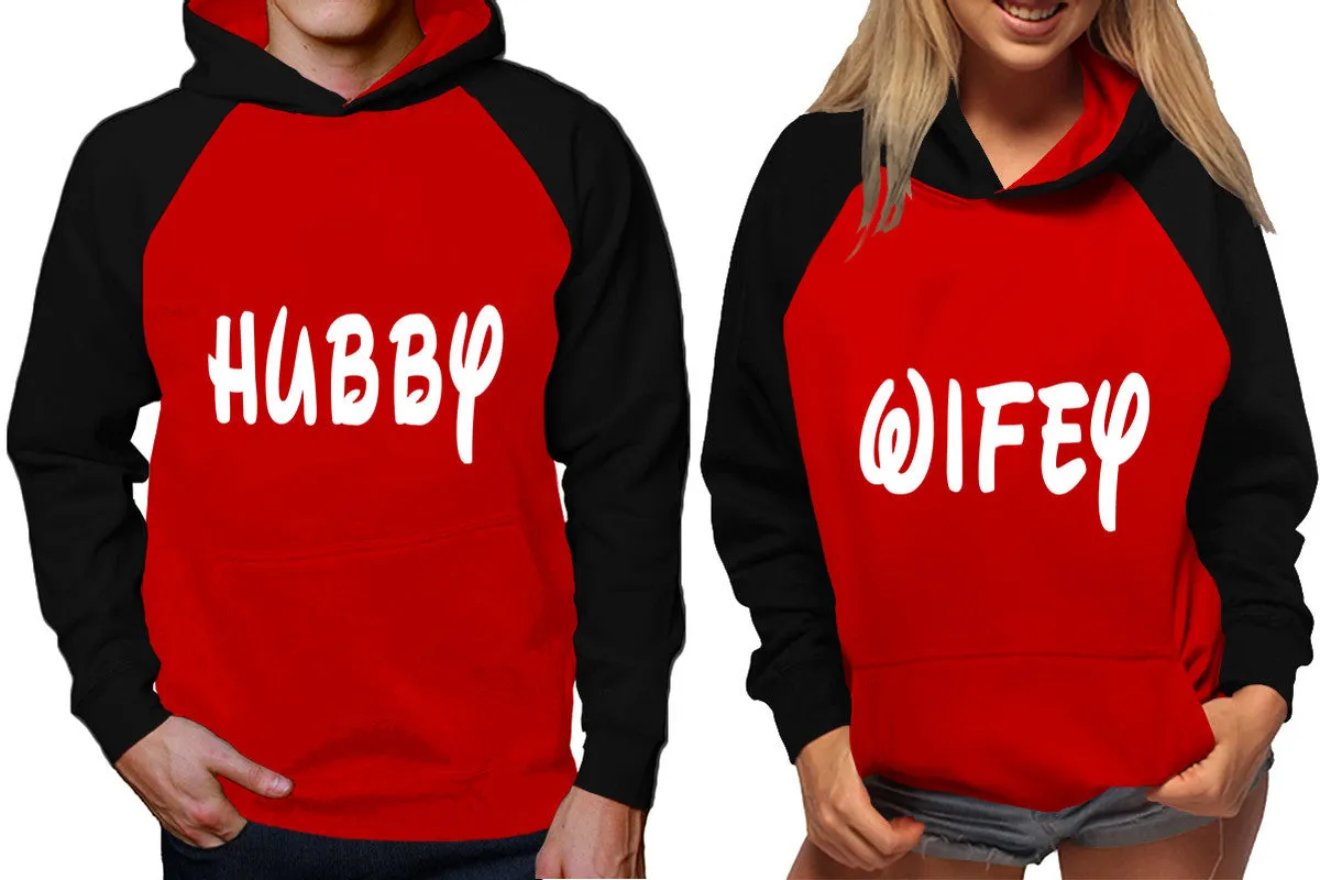 Hubby Wifey Couple Matching Hoodies, Matching Contrast Raglan Hoodies