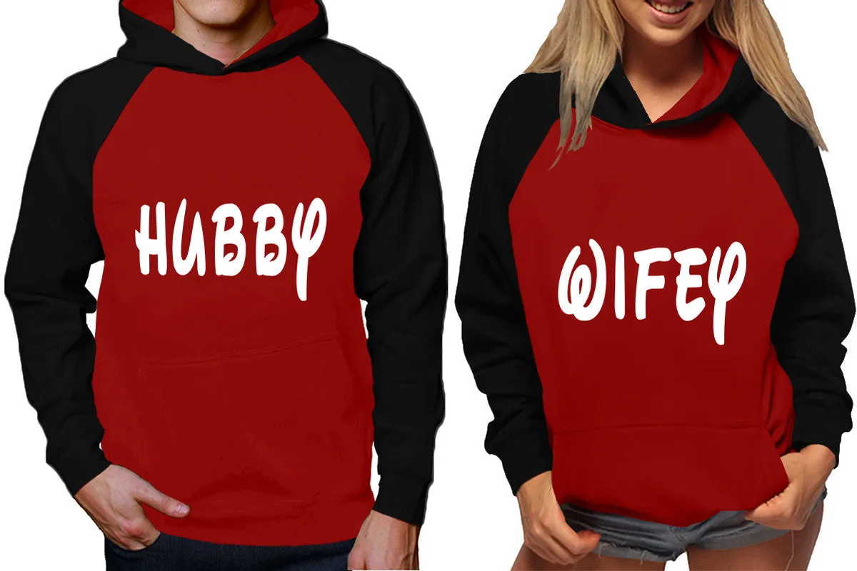 Hubby Wifey Couple Matching Hoodies, Matching Contrast Raglan Hoodies