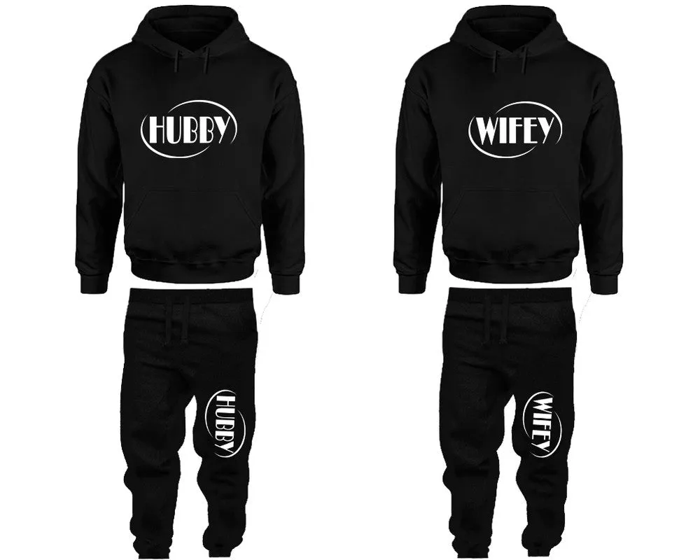 Hubby Wifey Couple Matching Top Bottom Set Pullover Hoodies and Jogger Pants