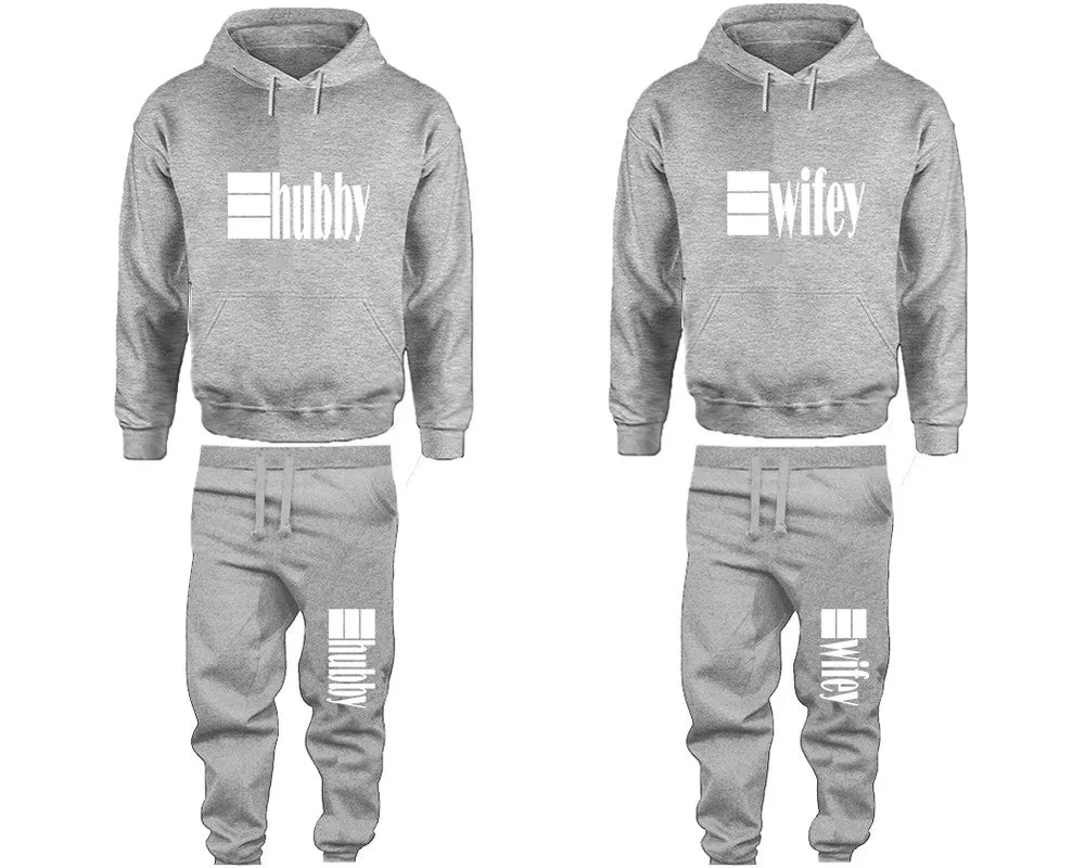 Hubby Wifey Couple Matching Top Bottom Set Pullover Hoodies and Jogger Pants