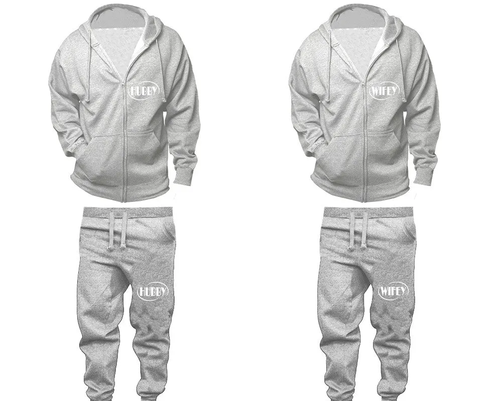 Hubby Wifey Couple Matching Zip Up Hoodies and Jogger Pants