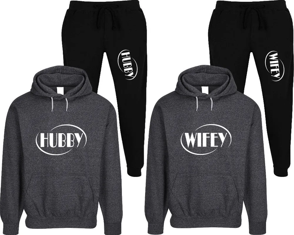 Hubby Wifey Couple Speckle Hoodies and Jogger Pants Matching Top&Bottom Sets