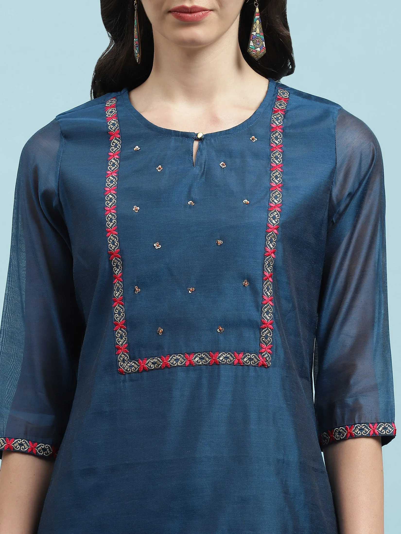 Indiessence Blue Solid Kurta Trouser Dupatta