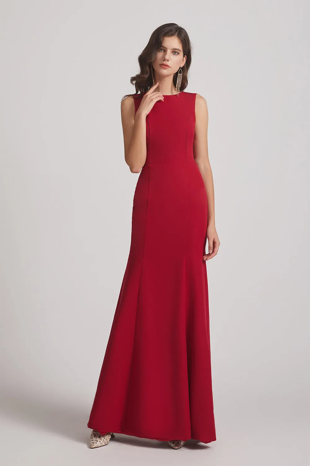 Jewel Sleeveless Trumpet Bridesmaid Dresses with Open Back (AF0028)