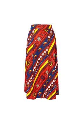 Kehinde Midi Skirt - Red Blue and Yellow African Ankara Wax Cotton Print