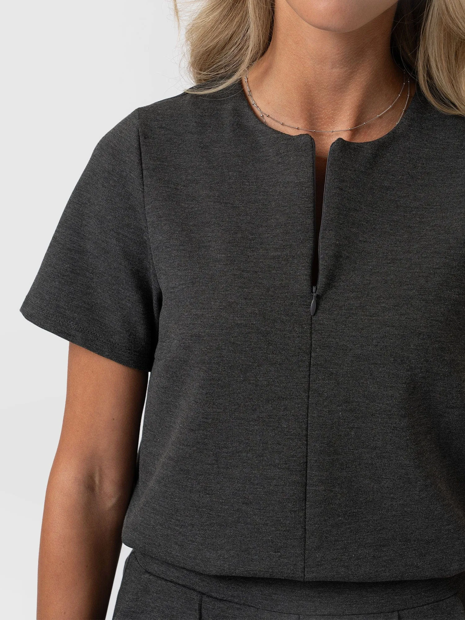 Keller Zip Up Tee - Charcoal