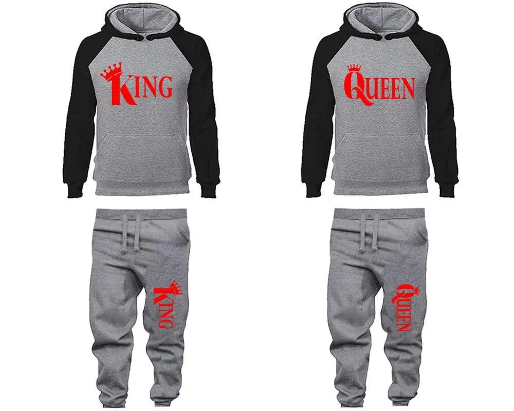 King Queen Couple Hoodies and Jogger Pants, Matching Top and Bottom Set