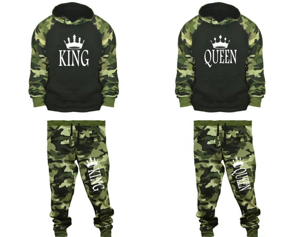 King Queen Couple Matching Camo Hoodies and Camo Jogger Pants Sold Separately