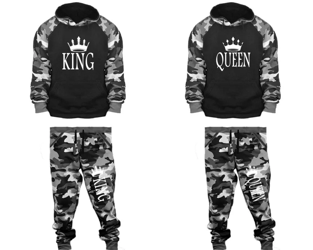 King Queen Couple Matching Camo Hoodies and Camo Jogger Pants Sold Separately