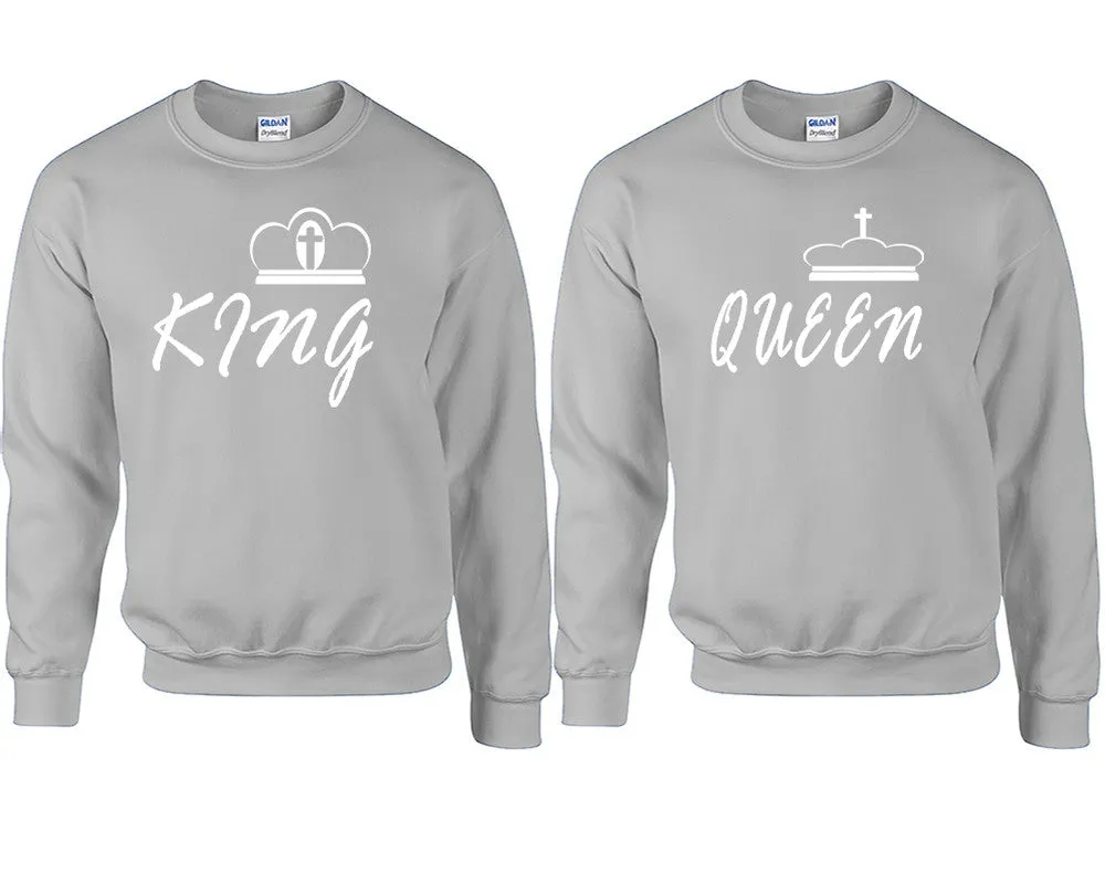 King Queen Couple Matching Crew Neck Sweaters