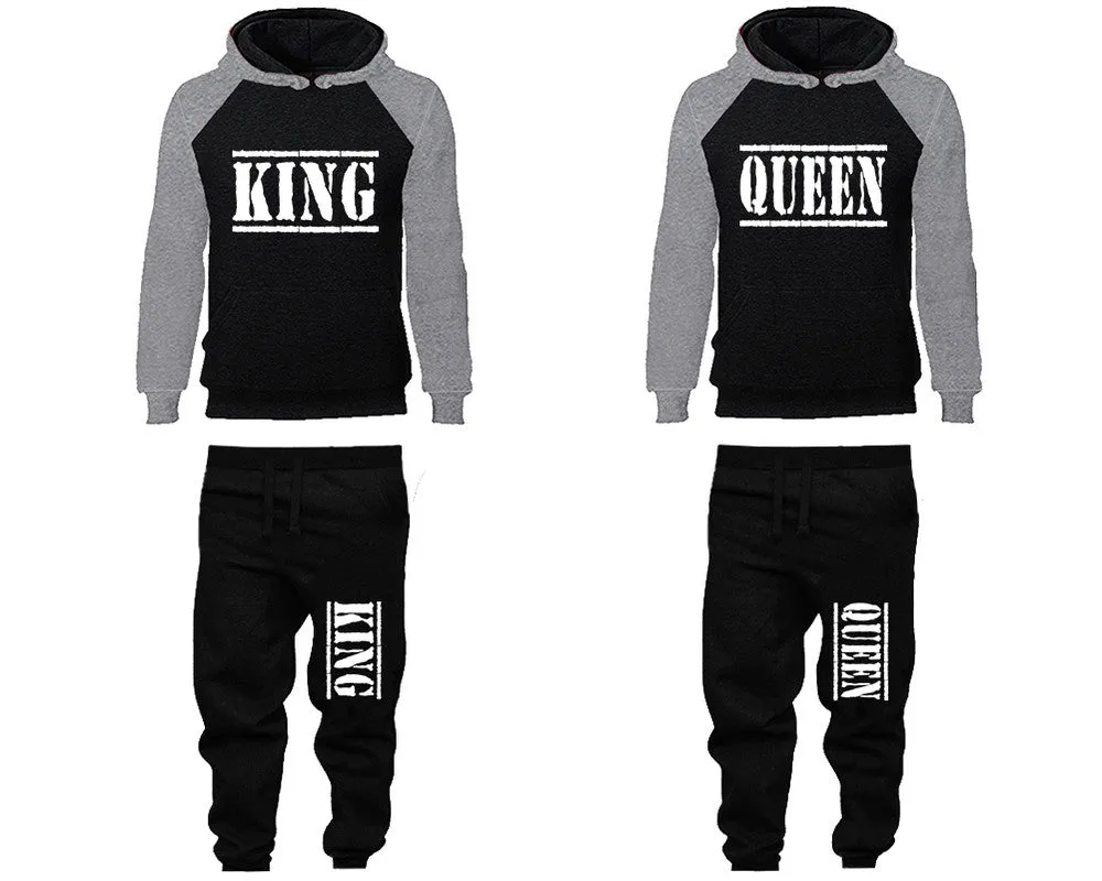 King Queen Couple Matching Hoodies and Jogger Pants Top Bottom Matching Set