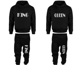 King Queen Couple Matching Top Bottom Set Pullover Hoodies and Jogger Pants