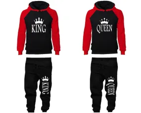 King Queen Couple Matching Top Bottom Set Raglan Hoodies and Jogger Pants