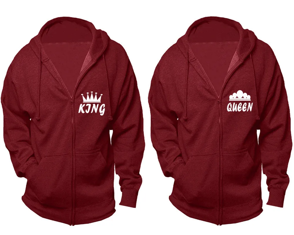 King Queen Couple Matching Zip Up Hoodies