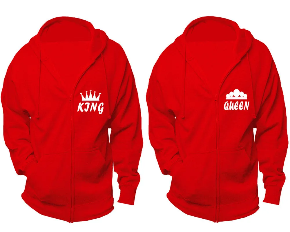 King Queen Couple Matching Zip Up Hoodies