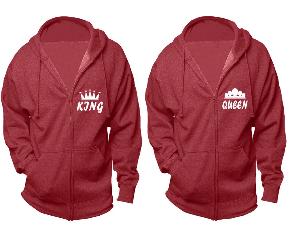 King Queen Couple Matching Zip Up Hoodies