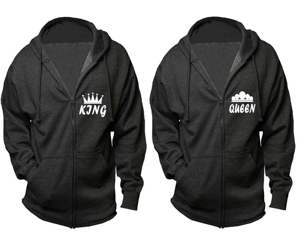 King Queen Couple Matching Zip Up Hoodies