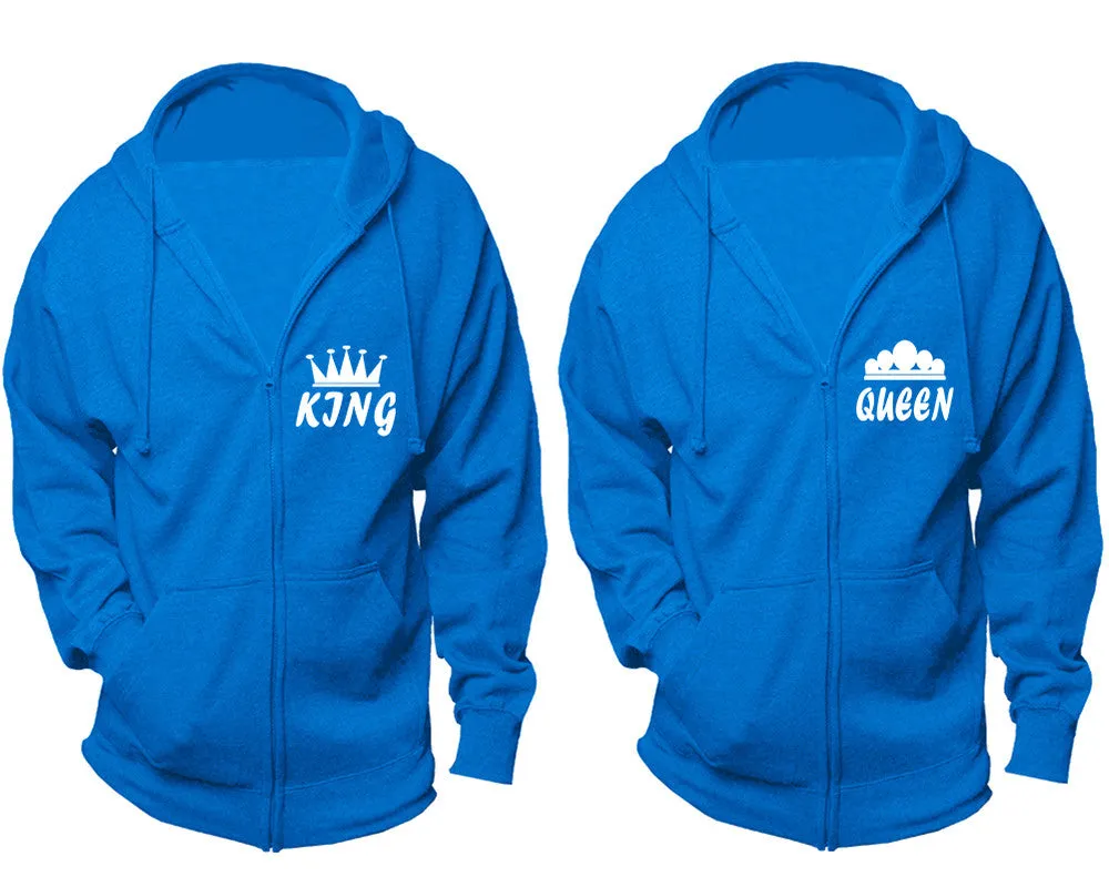 King Queen Couple Matching Zip Up Hoodies