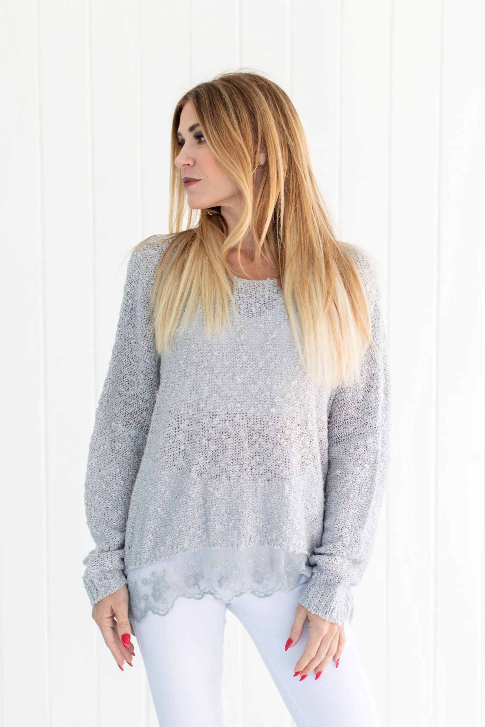 Lace Sweater Silver