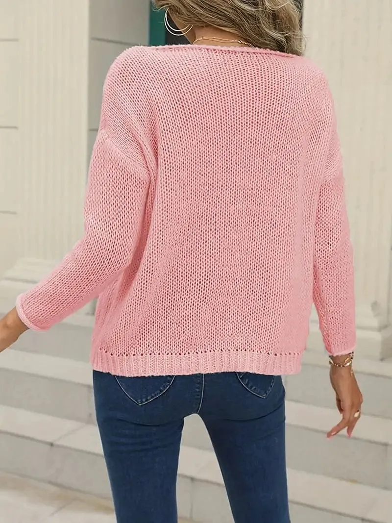 Lantern Sleeve Cable Knit Sweater for Women with Crew Neck