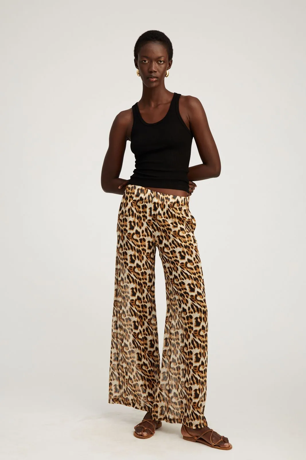 Leopard Silk Wide Leg Trousers