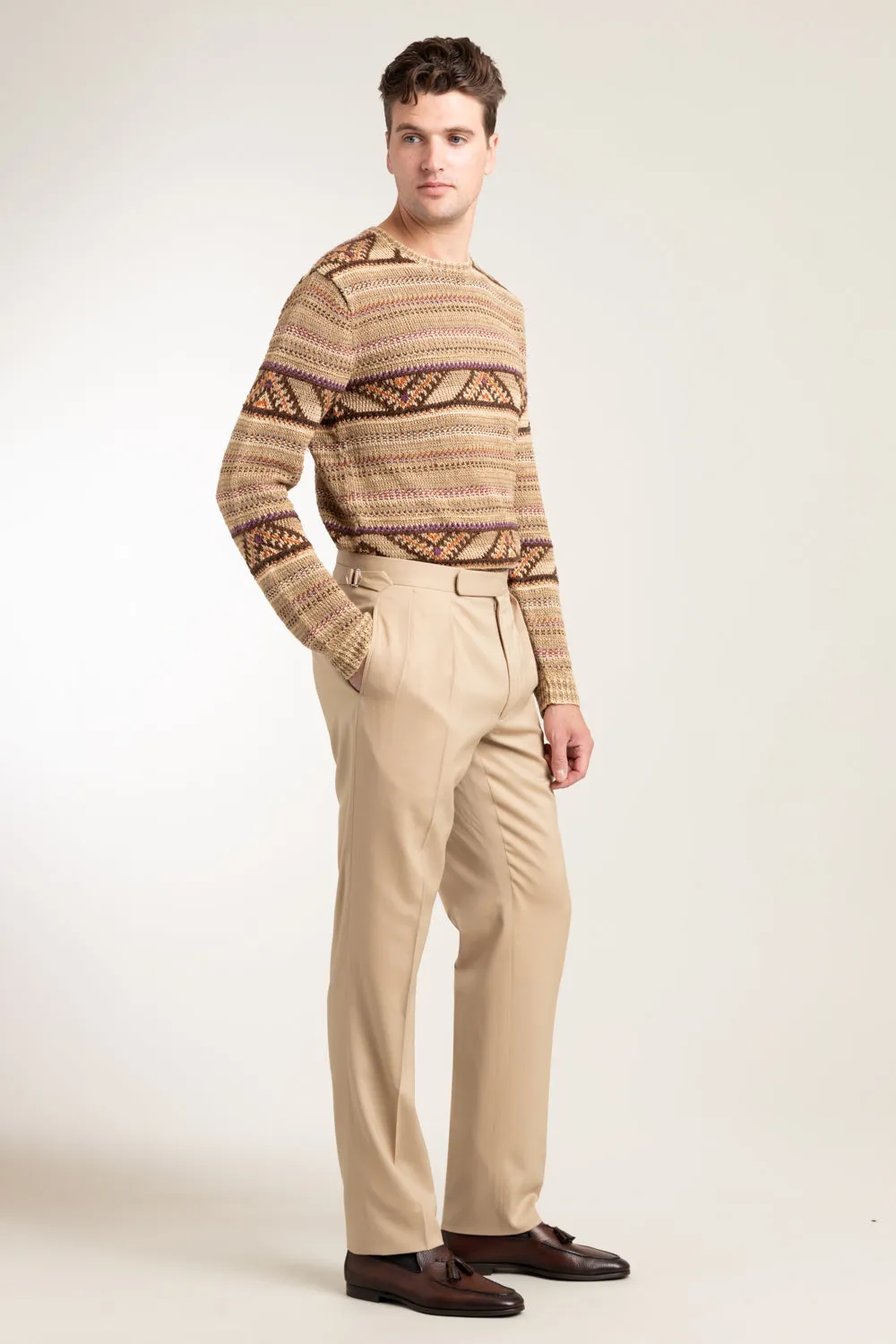 Light Brown Wool Pleated Trousers