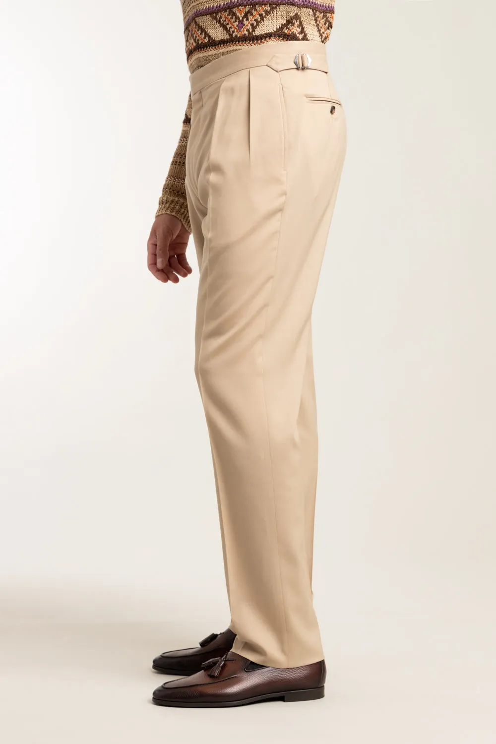 Light Brown Wool Pleated Trousers