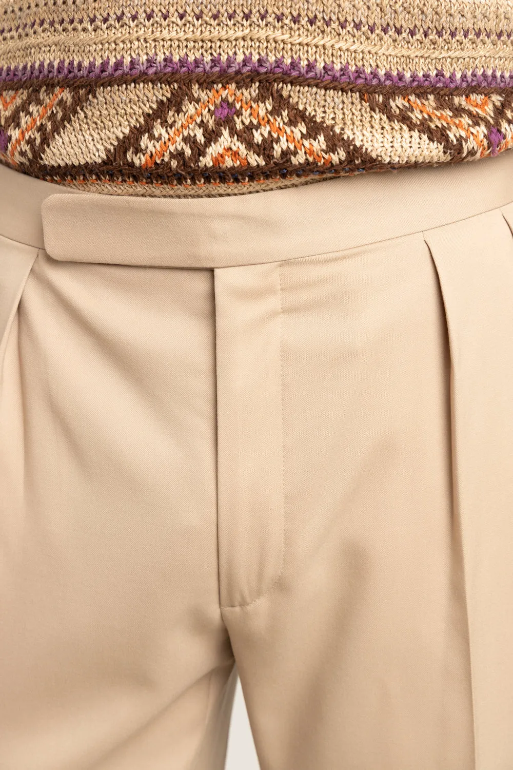 Light Brown Wool Pleated Trousers