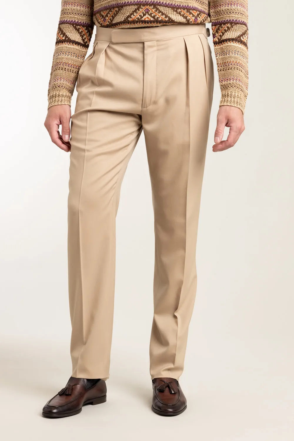 Light Brown Wool Pleated Trousers