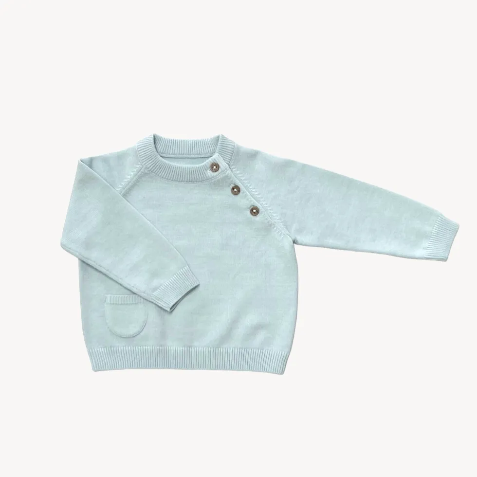 Milan Raglan Button Knit Baby Pullover Sweater (Organic Cotton) - 3 Colors